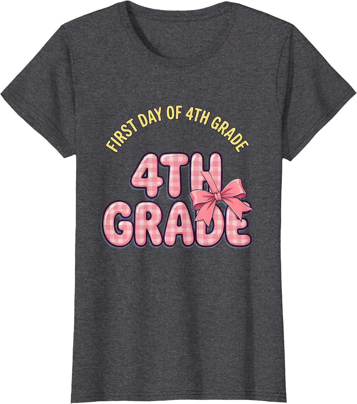 Women's First Day Of 4th Grade Coquette Bow Back To School Teacher T-Shirt - Dark Heather Grey