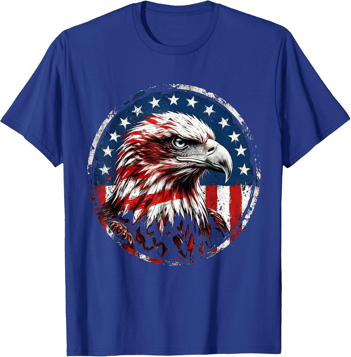 Men's Bald Eagle American Flag Stripes Patriotic Design T-Shirt - Royal Blue
