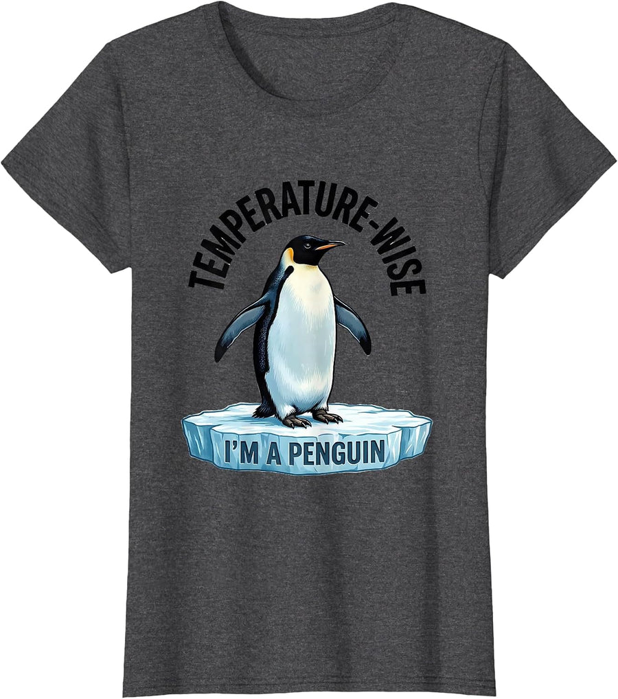 Women's Temperature-Wise, I'm A Penguin Funny Penguin Lover Animal T-Shirt - Dark Heather Grey