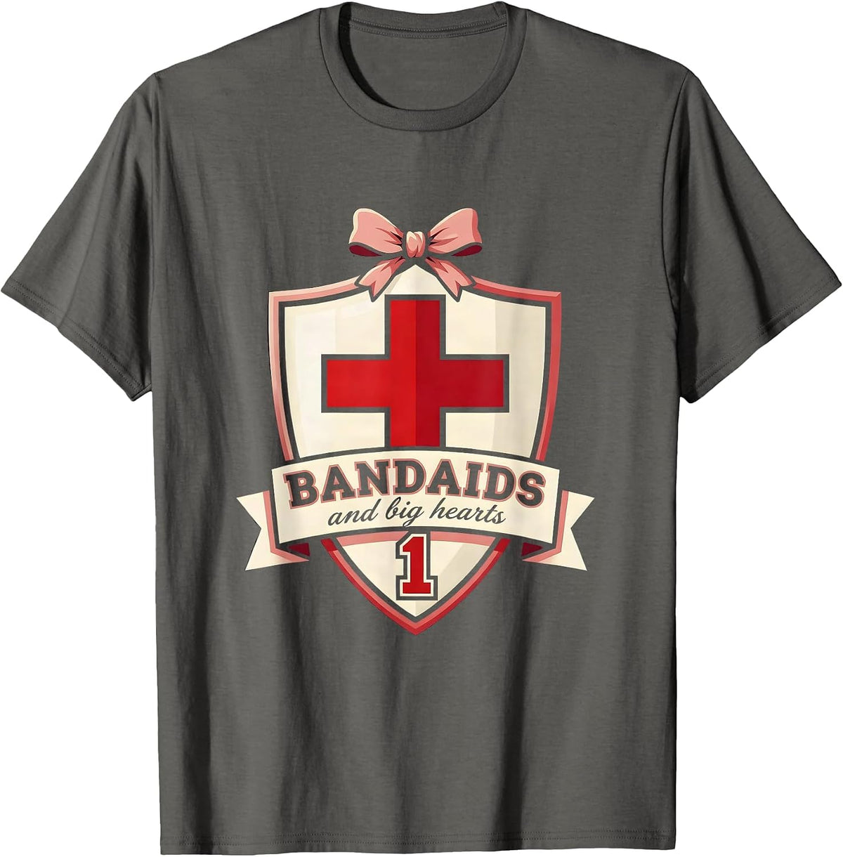 Men's Bandaids and Big Hearts School Nurse Design T-Shirt - Asphalt Grey