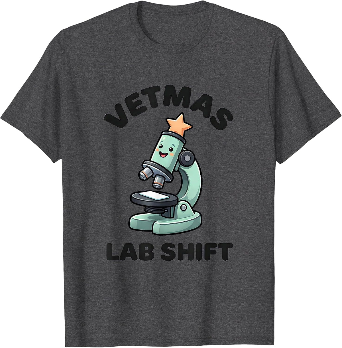 Vetmas Lab Shift Cute Kawaii Veterinary Tech Christmas Humor T-Shirt - Dark Heather Grey