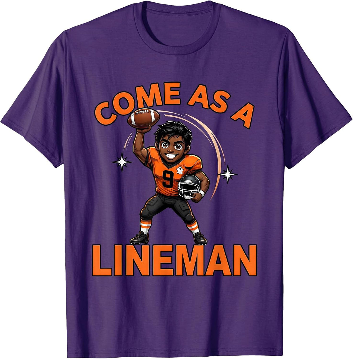 Men's COME AS A LINEMAN Funny Cartoon Football Player Halloween T-Shirt - Purple
