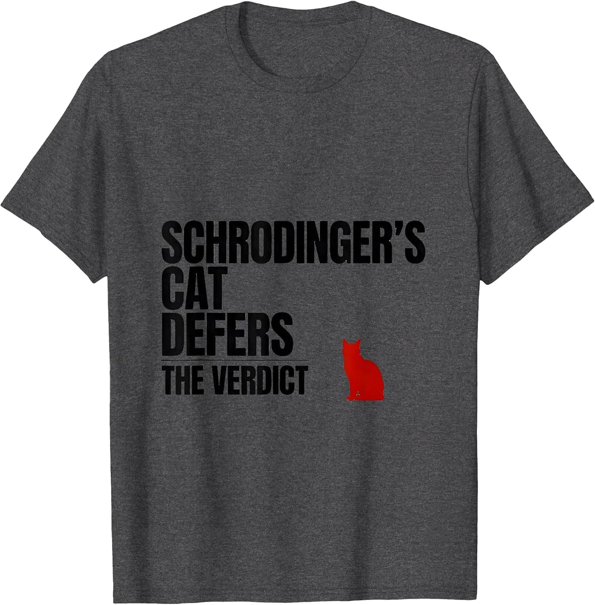 Schrodinger's Cat Defers The Verdict Funny Quantum Physics T-Shirt - Dark Heather Grey