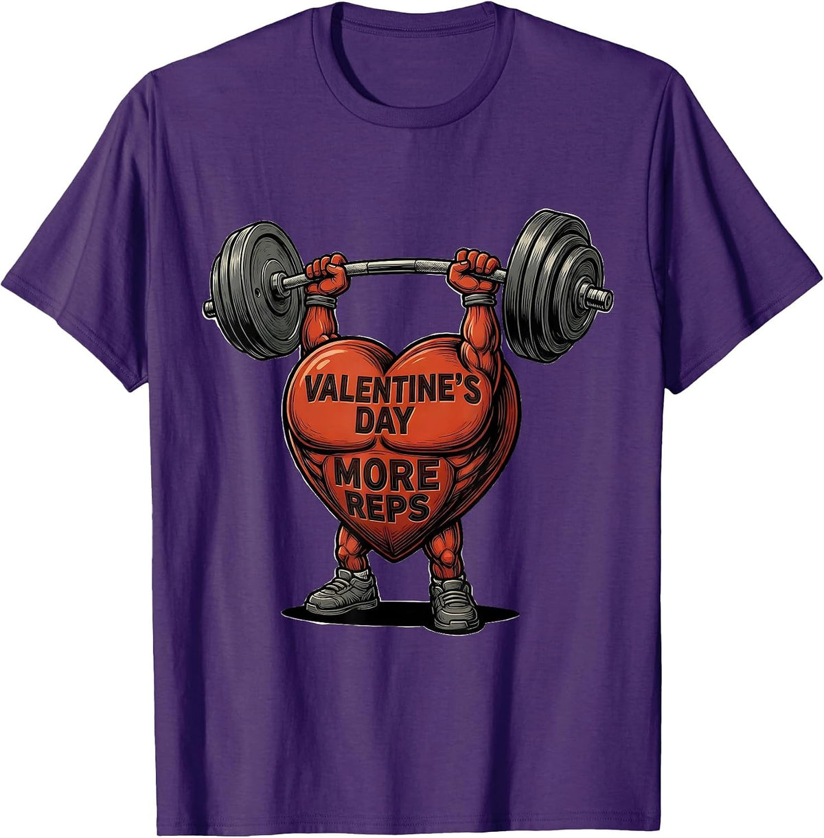 Valentine's Day More Reps Funny Gym Heart Weightlifting T-Shirt - Purple