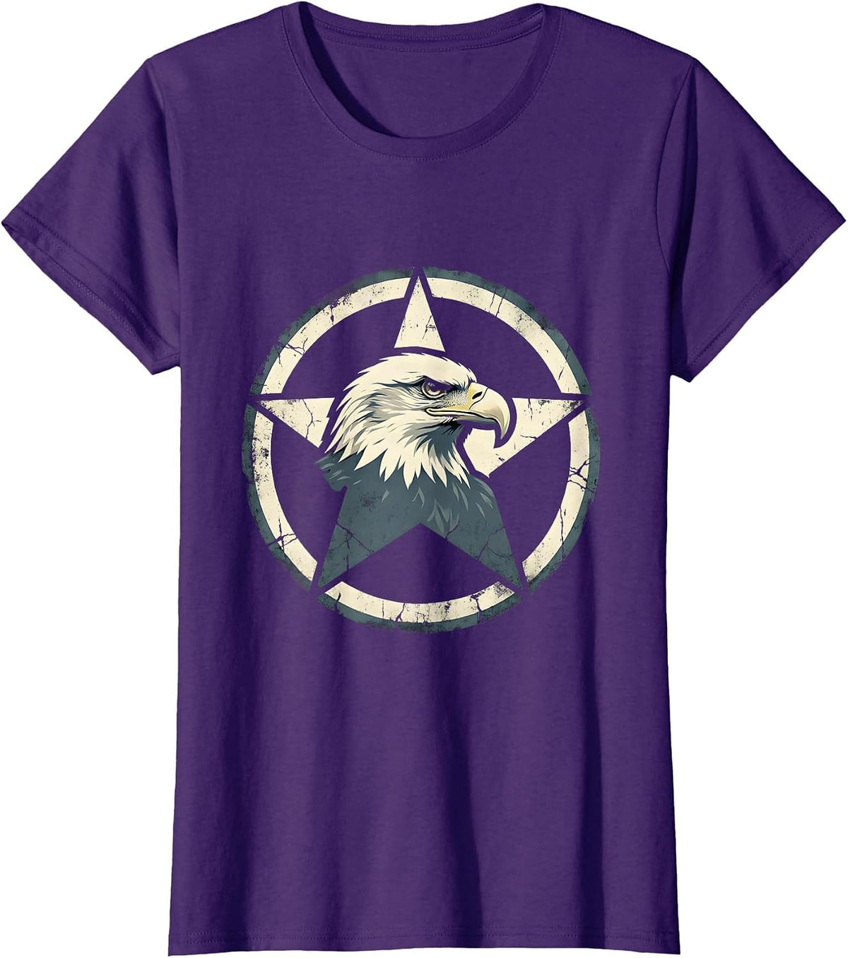 Women's Bald Eagle Star Patriotic American Pride Design T-Shirt - Purple