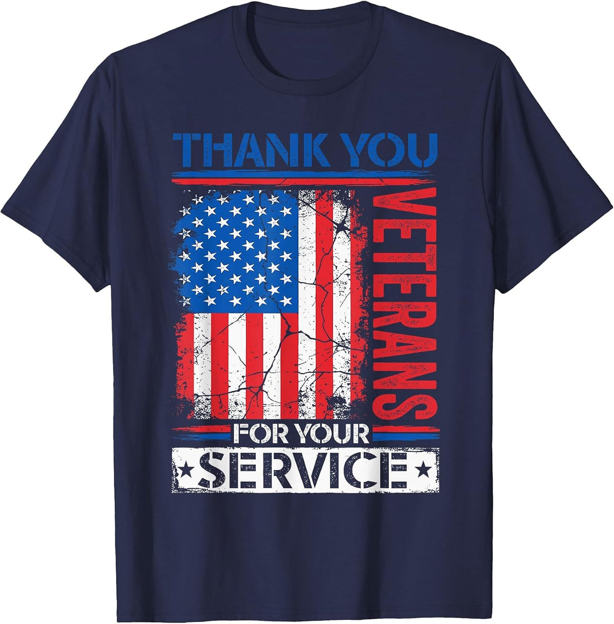 Thank You Veterans American Flag Patriotic Men Women T-Shirt - Navy Blue
