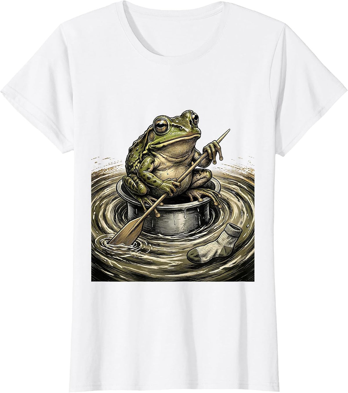 Women's Squat Frog Thimble Rowing Meme Humor Illustration T-Shirt - White