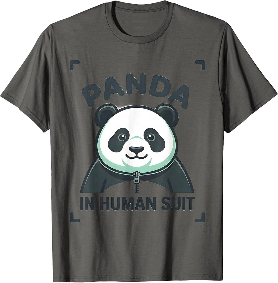 Panda, In Human Suit Cute Kawaii Halloween No-Costume Animal T-Shirt - Asphalt Grey