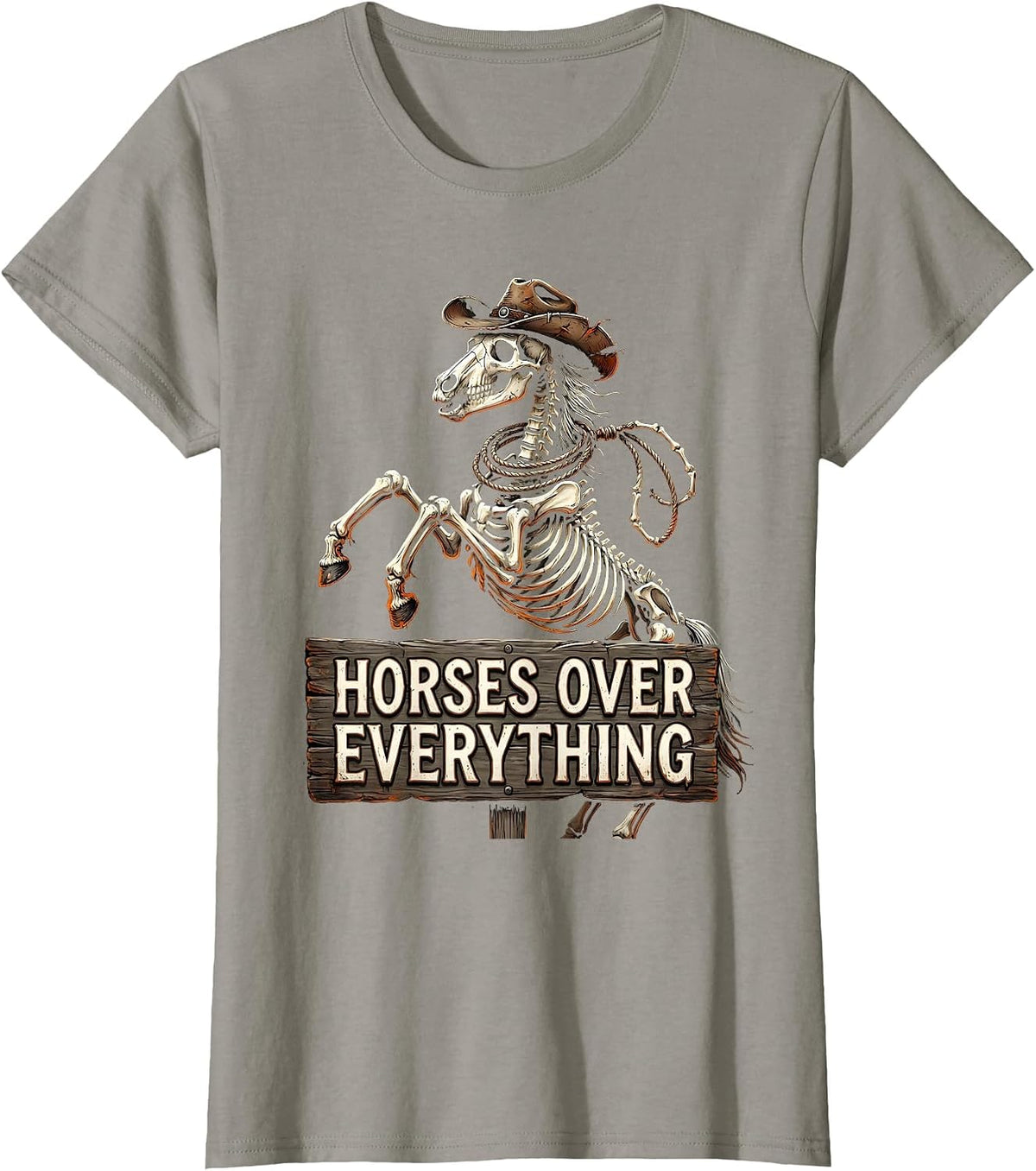 Women's Horses Over Everything Cowgirl Design T-Shirt - Slate Grey