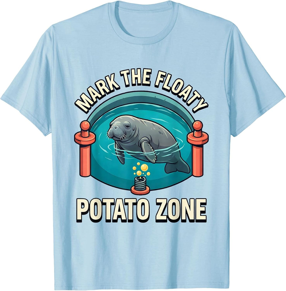 Men's Mark The Floaty Potato Zone Funny Manatee Lover Crystal T-Shirt - Baby Blue