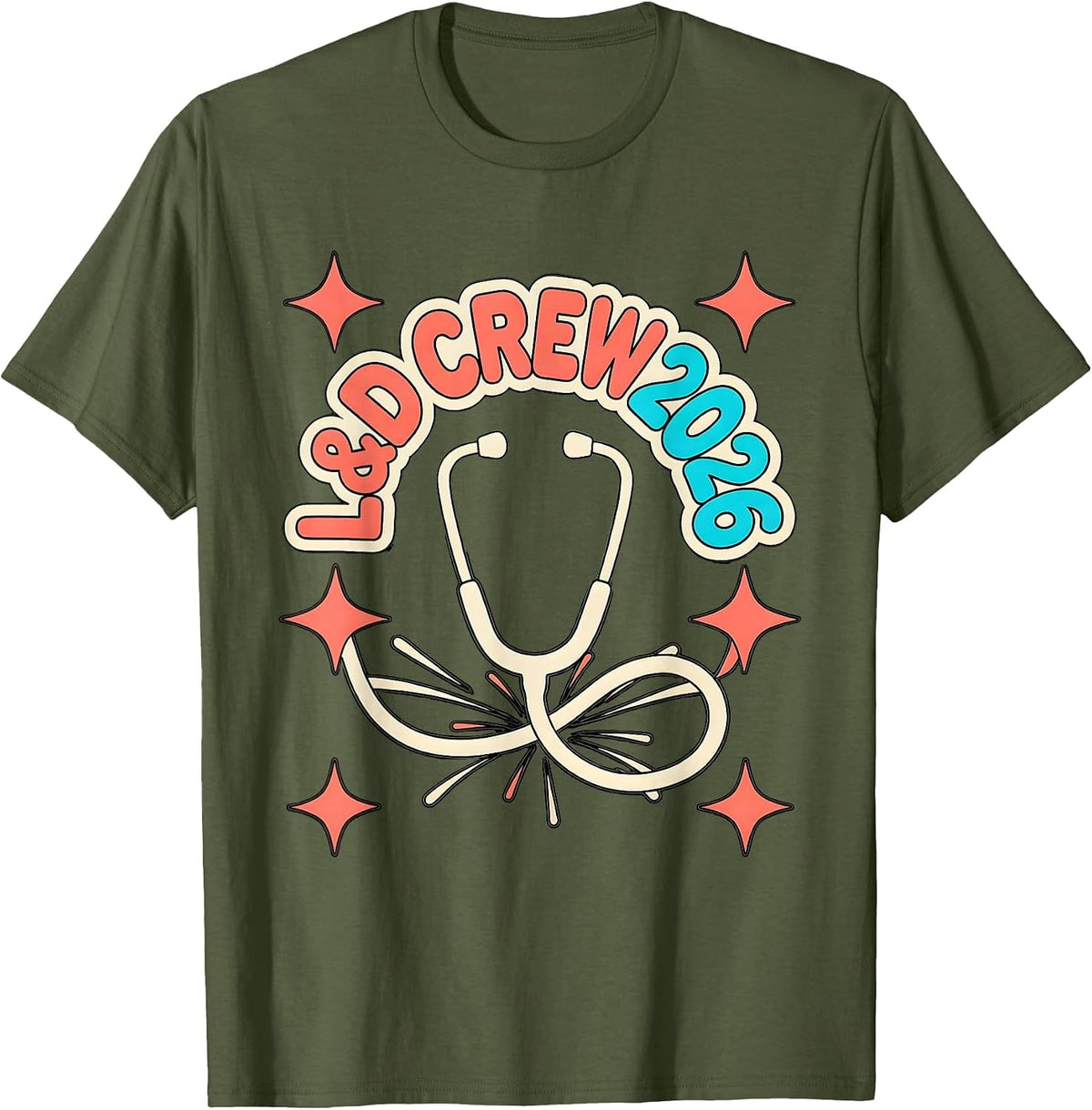 L&D Crew 2026 Festive Nurse Unit Crew New Year Eve Party T-Shirt - Olive Green