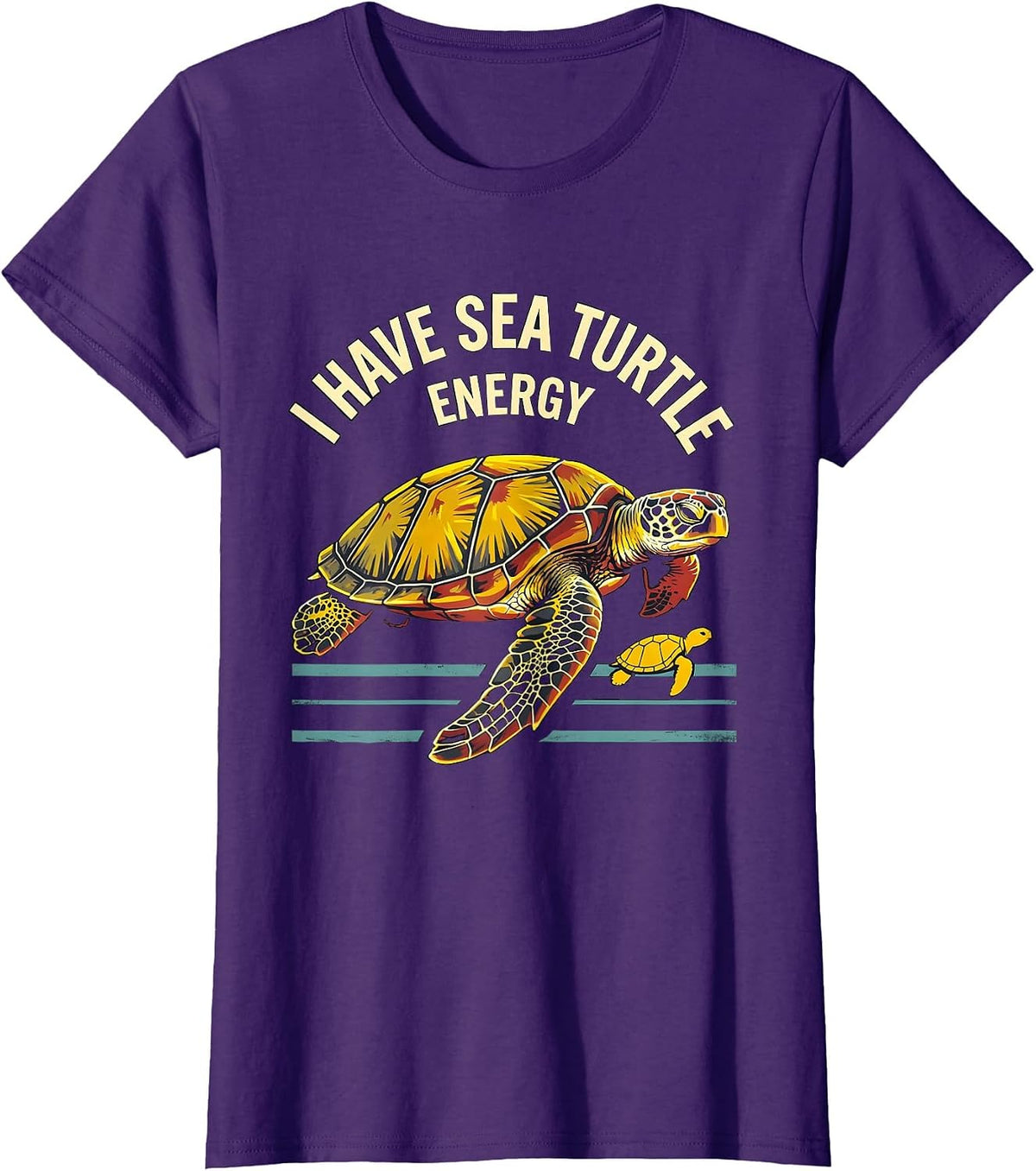 Women's I Have Sea Turtle Energy Stencil Graphic Sea Turtle Lover T-Shirt - Purple