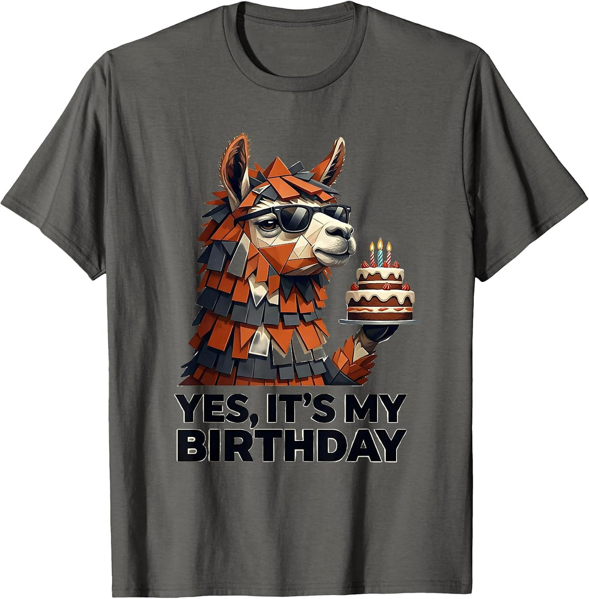 Yes Its My Birthday Llama Pinata Boy Girl Party Humor T-Shirt - Asphalt Grey