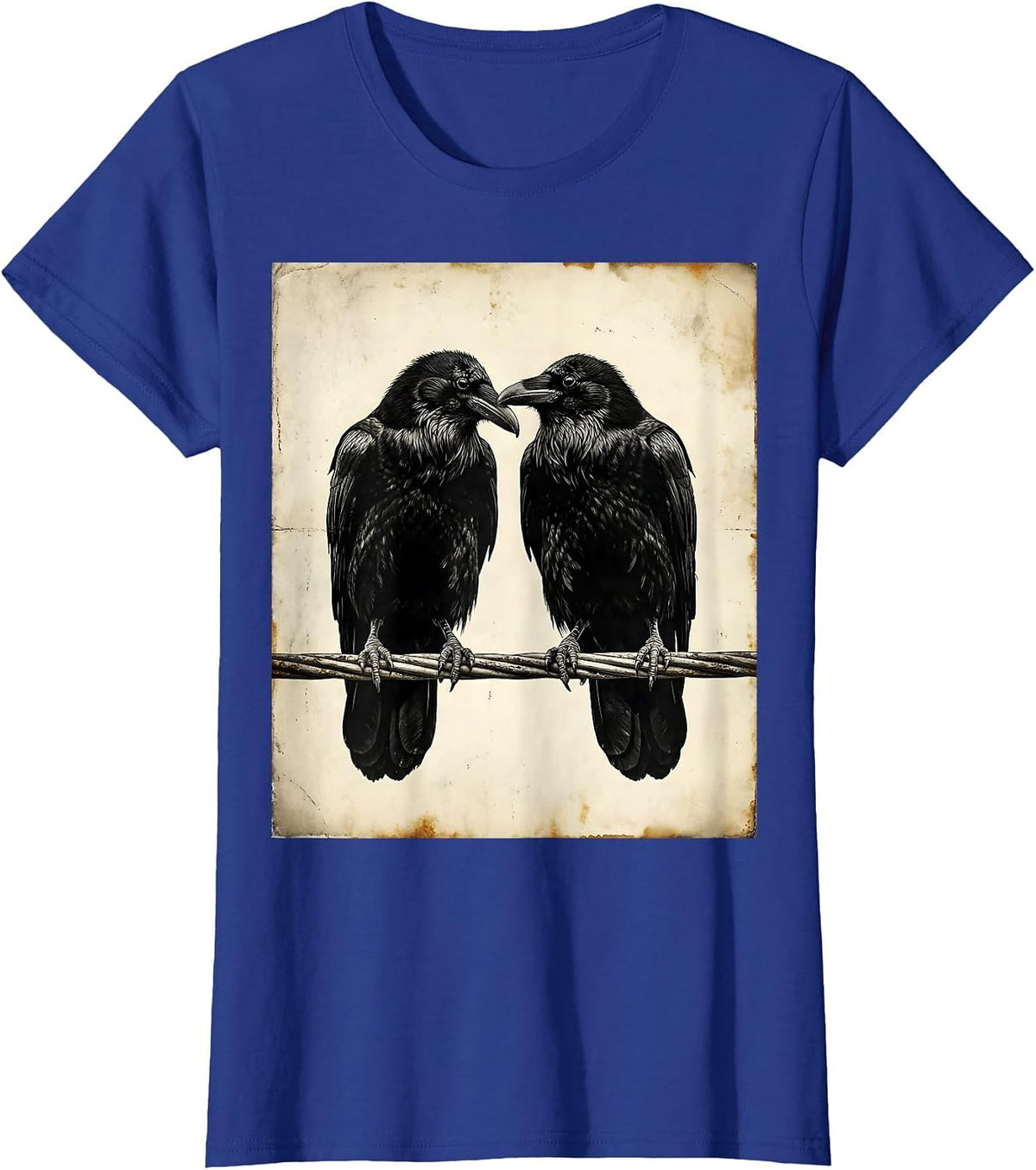 Women's Two Ravens on a Wire Facing Each Other T-Shirt - Royal Blue
