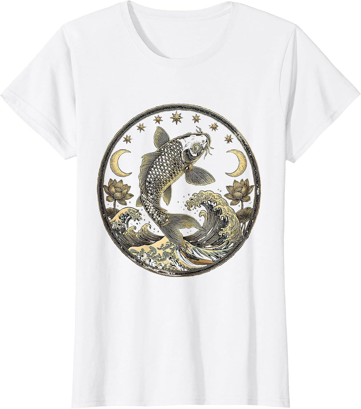 Women's Koi Fish Leaping Over Crashing Wave Japanese Art T-Shirt - White