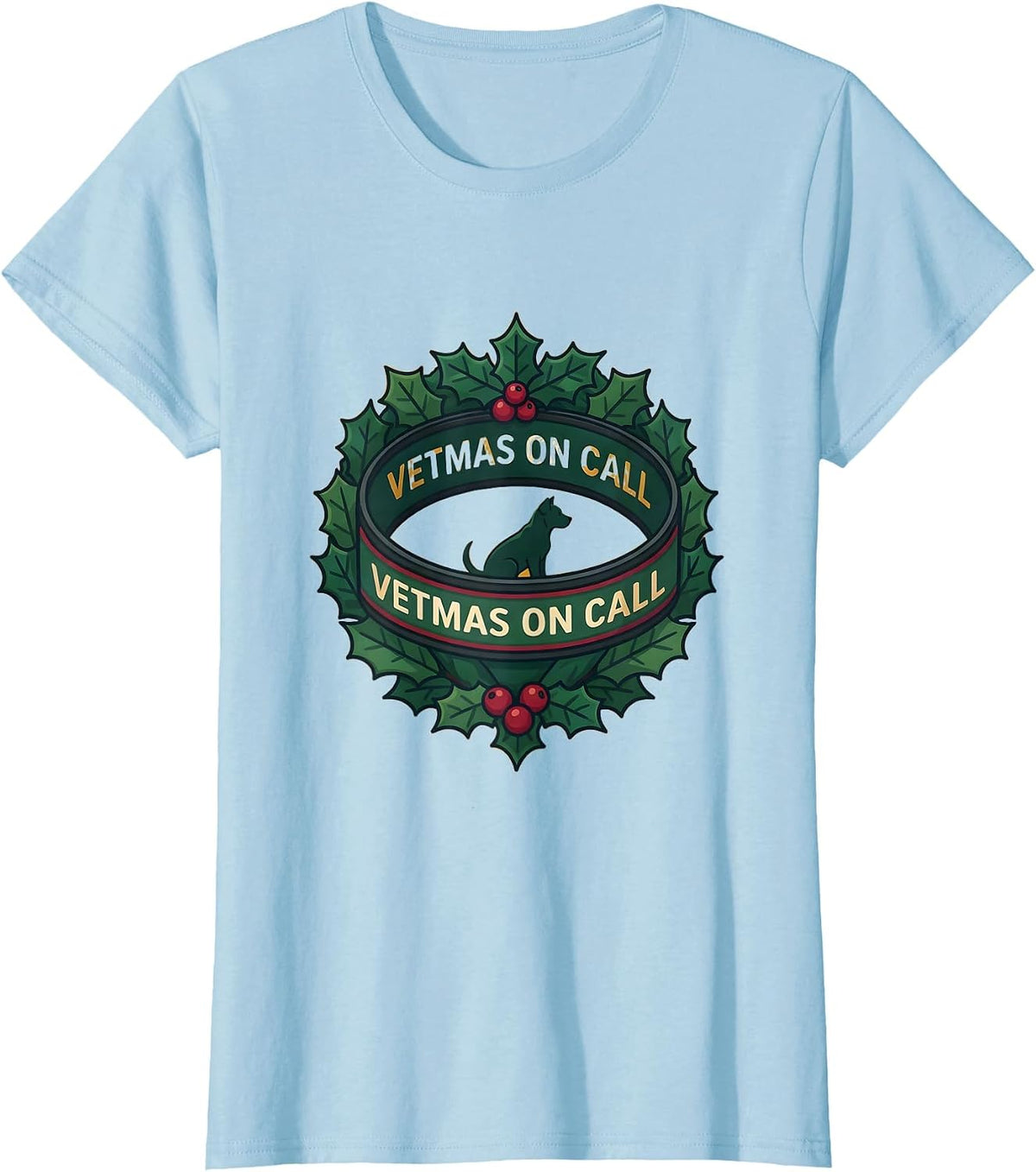 Vetmas On Call Funny Vet Tech Christmas Veterinary Clinic T-Shirt - Baby Blue