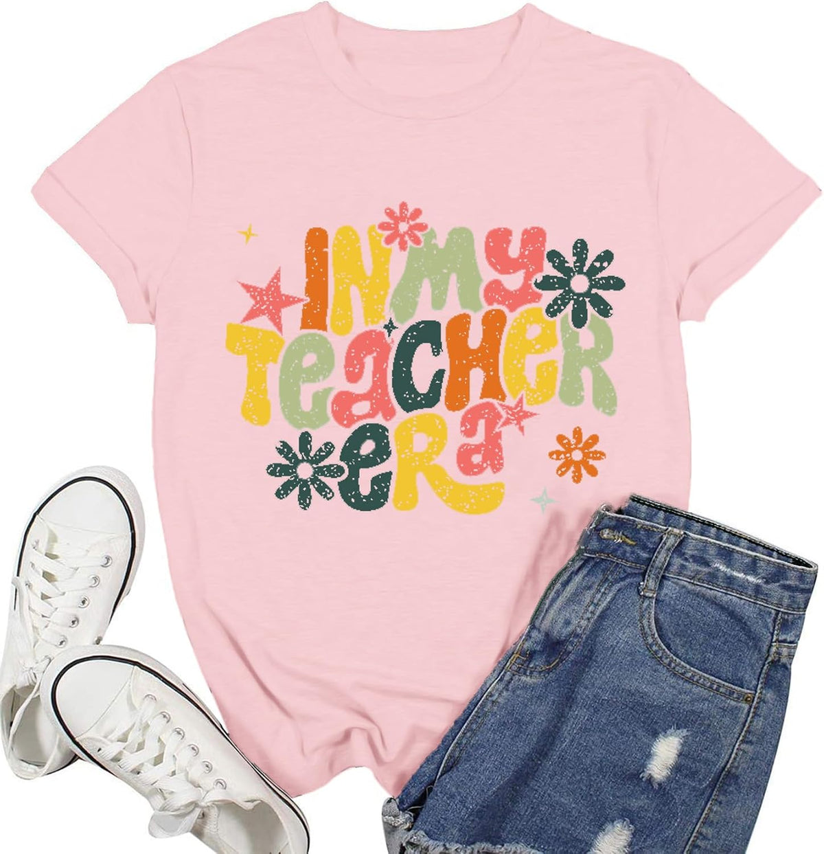 Teacher Shirts for Women in My Teacher Era Tee Teaching Life Tops - Pink1