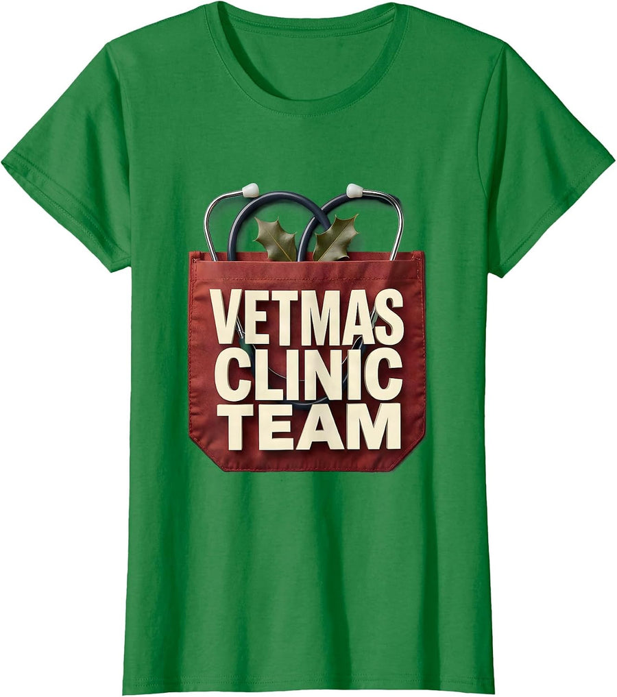 Women's Vetmas Clinic Team Funny Vet Tech Christmas Veterinary Crew T-Shirt - Kelly Green