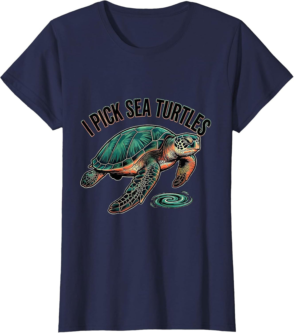 Women's I Pick Sea Turtles Tattoo Sea Turtle Lover Ocean Animal T-Shirt - Navy Blue