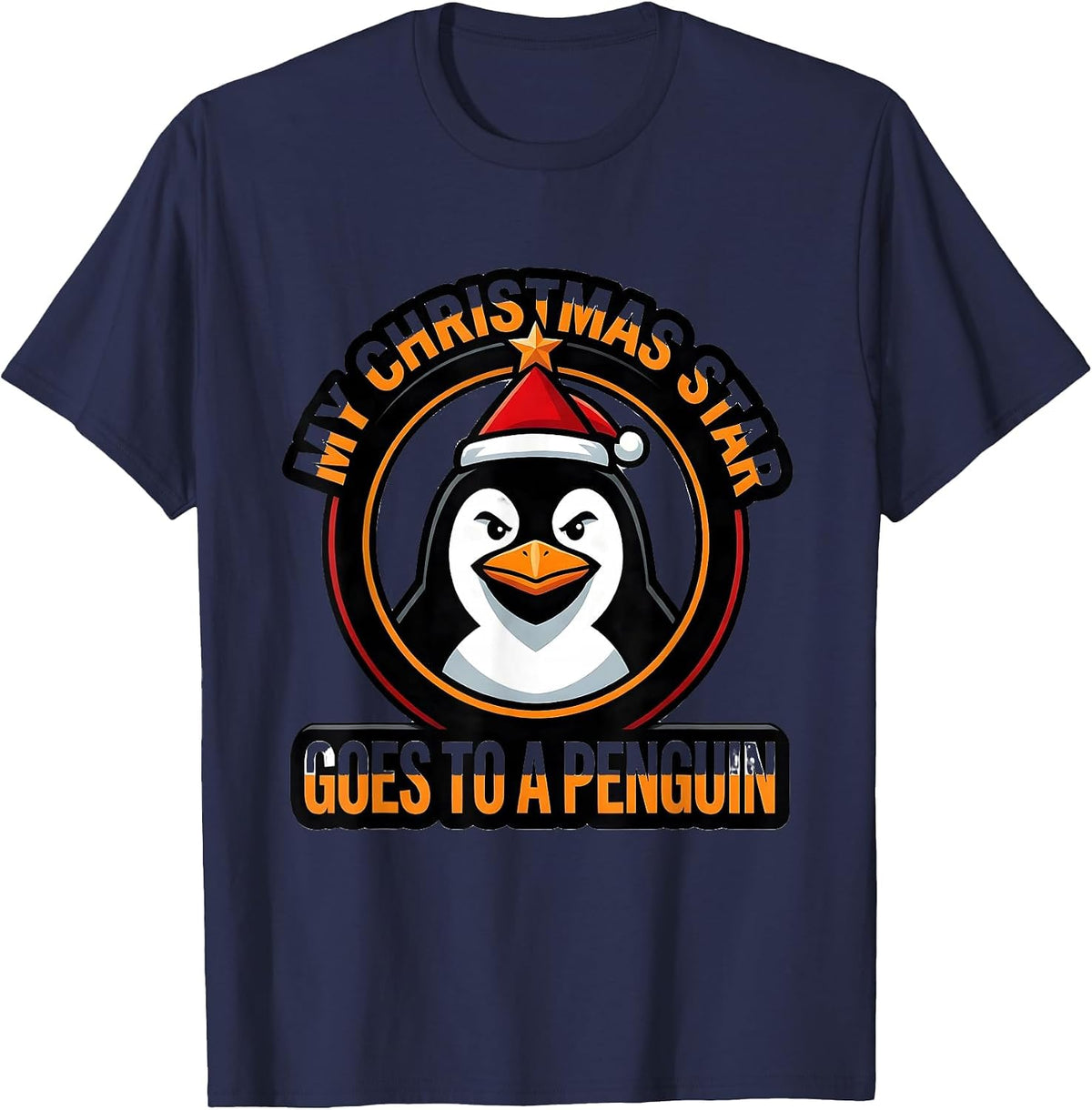 Men's My Christmas Star Goes To A Penguin Funny Penguin Lover T-Shirt - Navy Blue