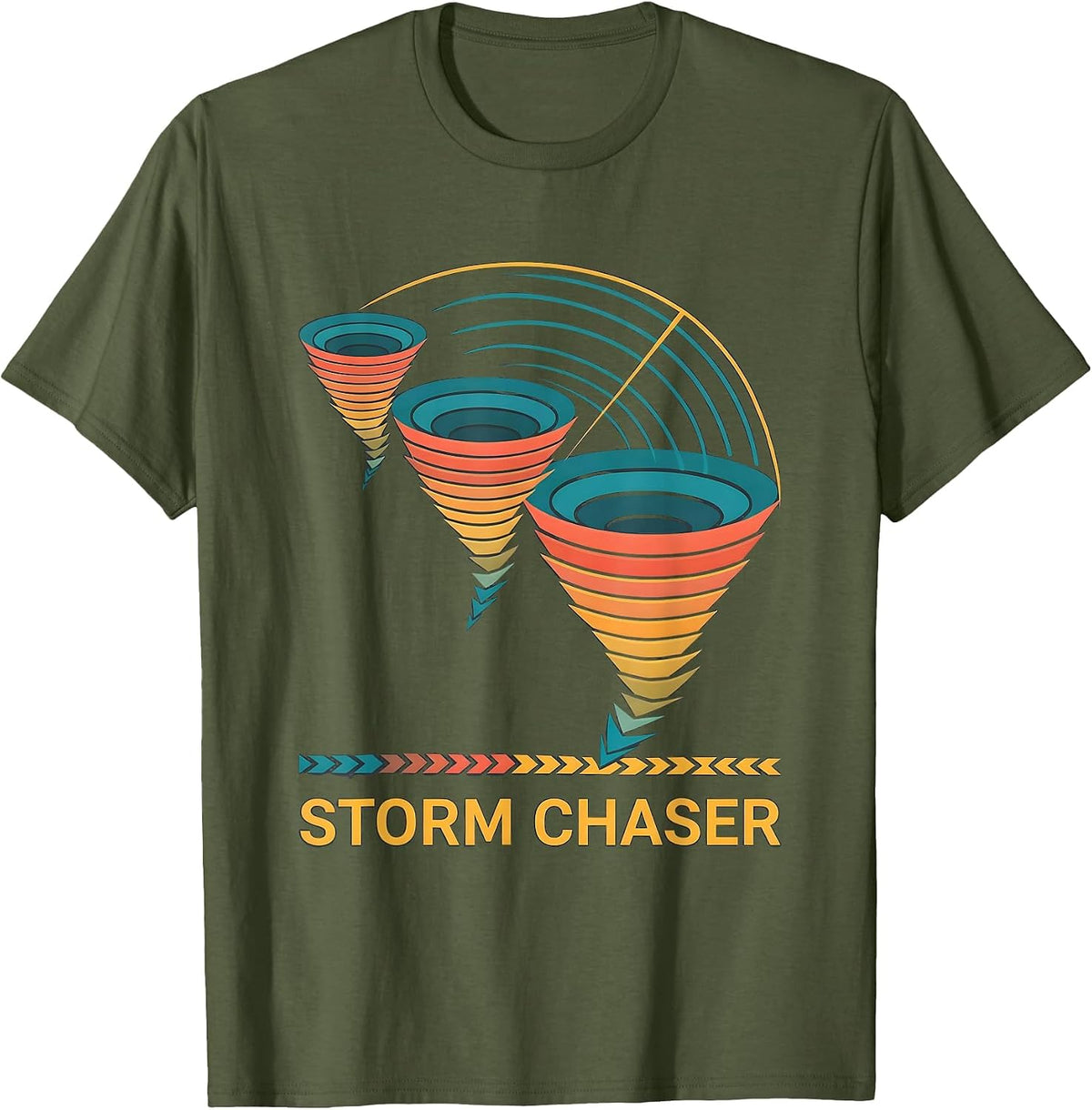 Storm Chaser Flat Vector Tornado Meteorology Enthusiast T-Shirt - Olive Green