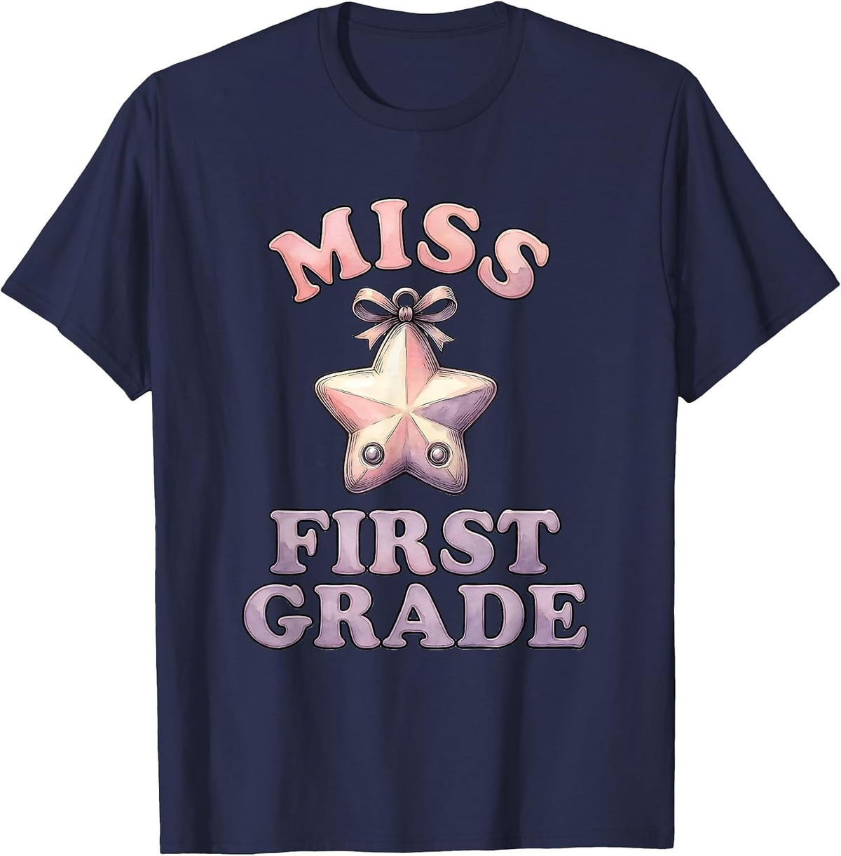 Men's Miss First Grade Glossy 3D Bubble Letter First Day Of School T-Shirt - Navy Blue