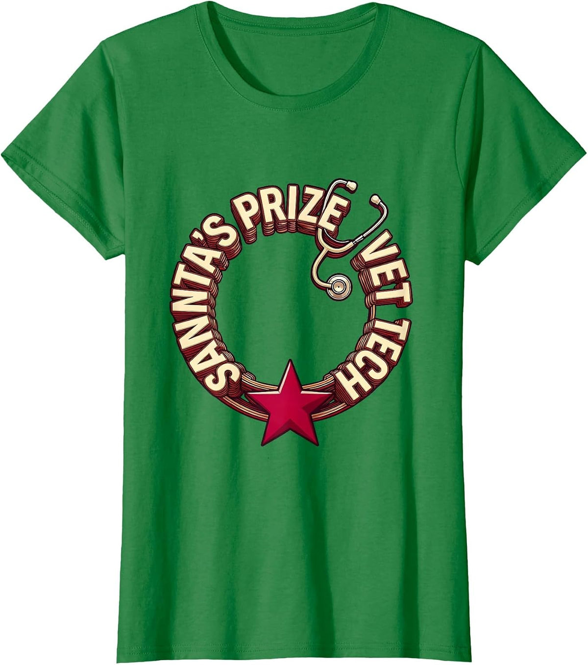 Women's Santa's Prize Vet Tech Funny Veterinary Technician Christmas T-Shirt - Kelly Green