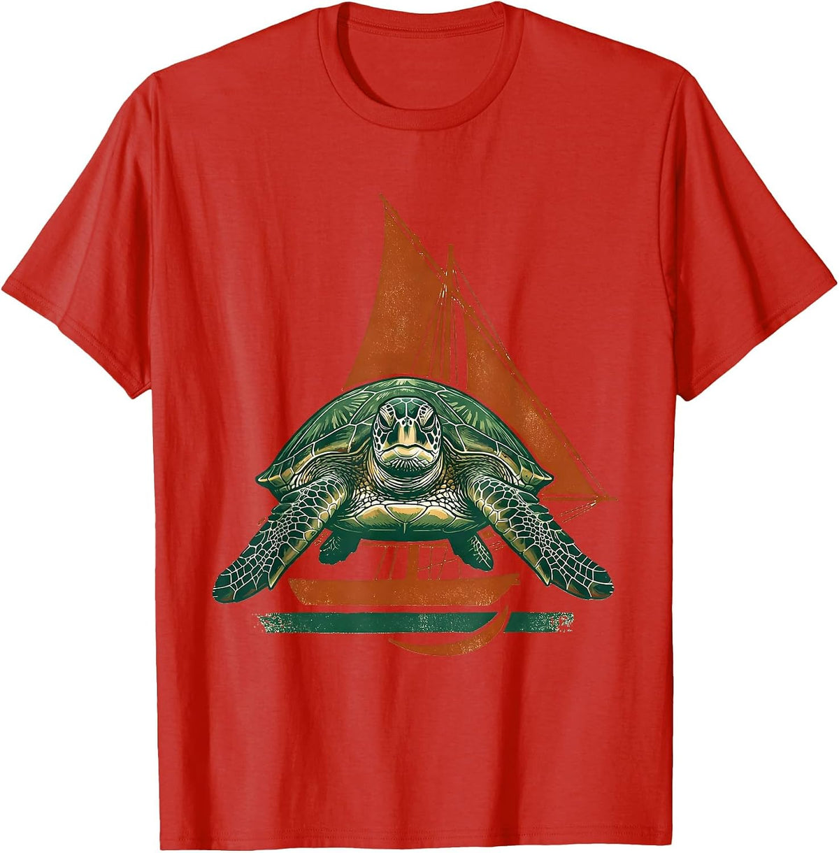 Men's Sea Turtle Dhow Sail Rubber Stamp Tropical Vacation T-Shirt - Red