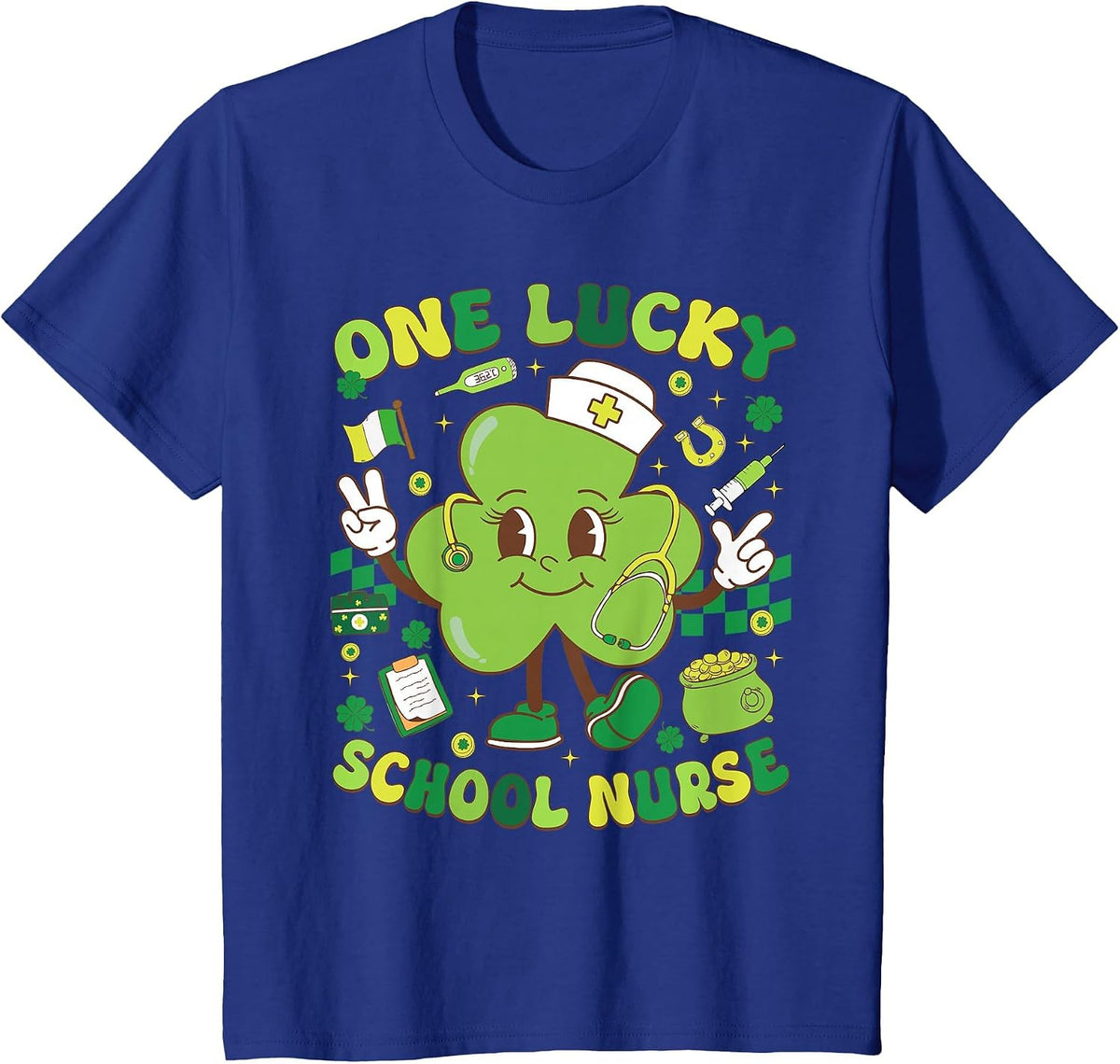 One Lucky School Nurse St Patrick's Day Spirit Shamrock T-Shirt - Royal Blue