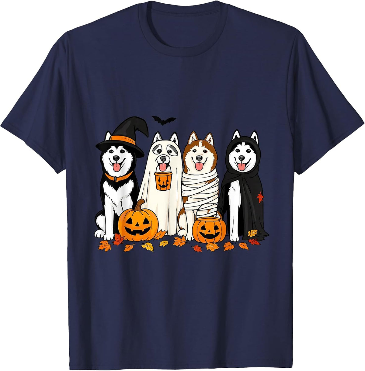 Funny Husky Ghost Dogs Halloween Dog Spooky T-Shirt - Navy Blue