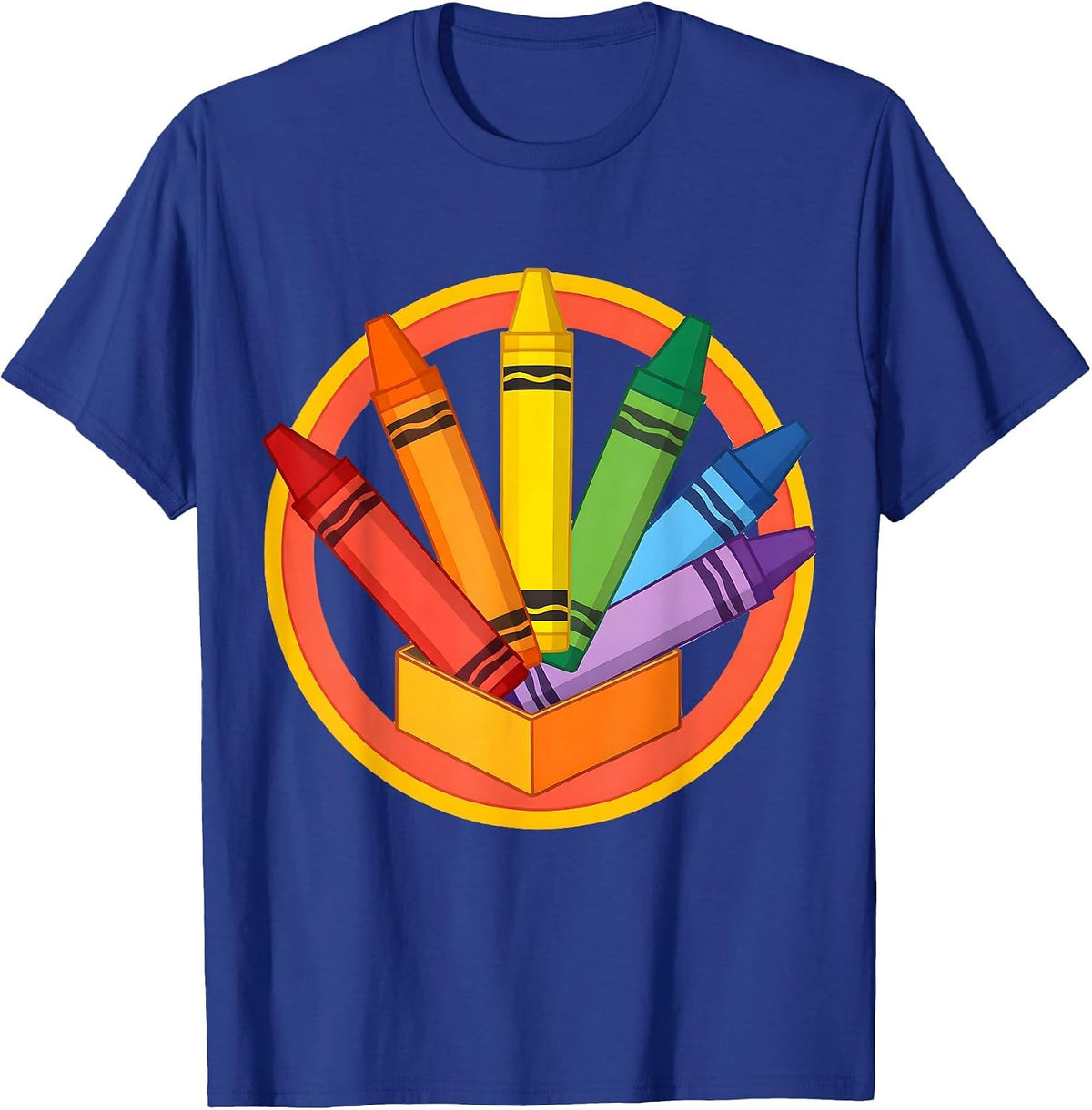 Crayon Box Rainbow Burst Preschool Art Design T-Shirt - Royal Blue