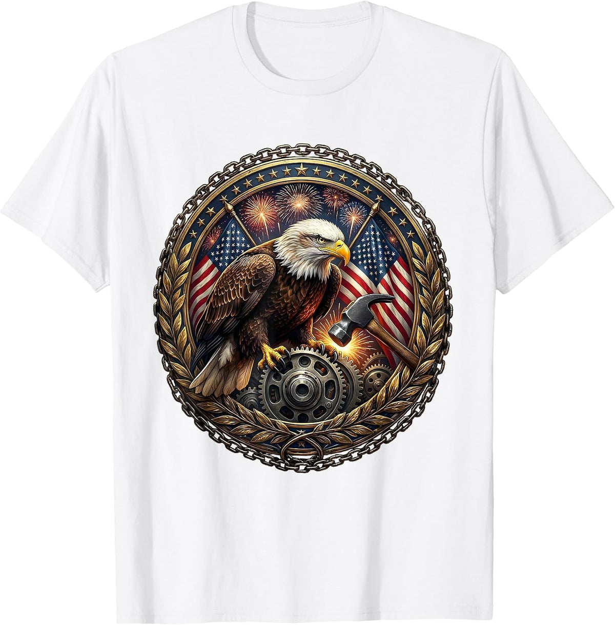 Men's Valley Forge Automotive Blacksmith Hammer Timing Gear T-Shirt - White