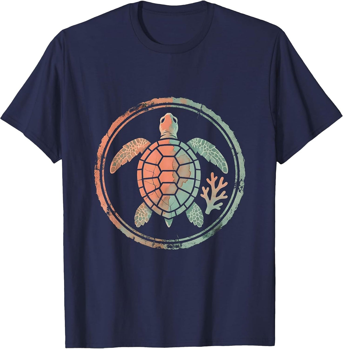 Men's Kids Sea Turtle Colorful Coral Reef Hawaiian Design T-Shirt - Navy Blue