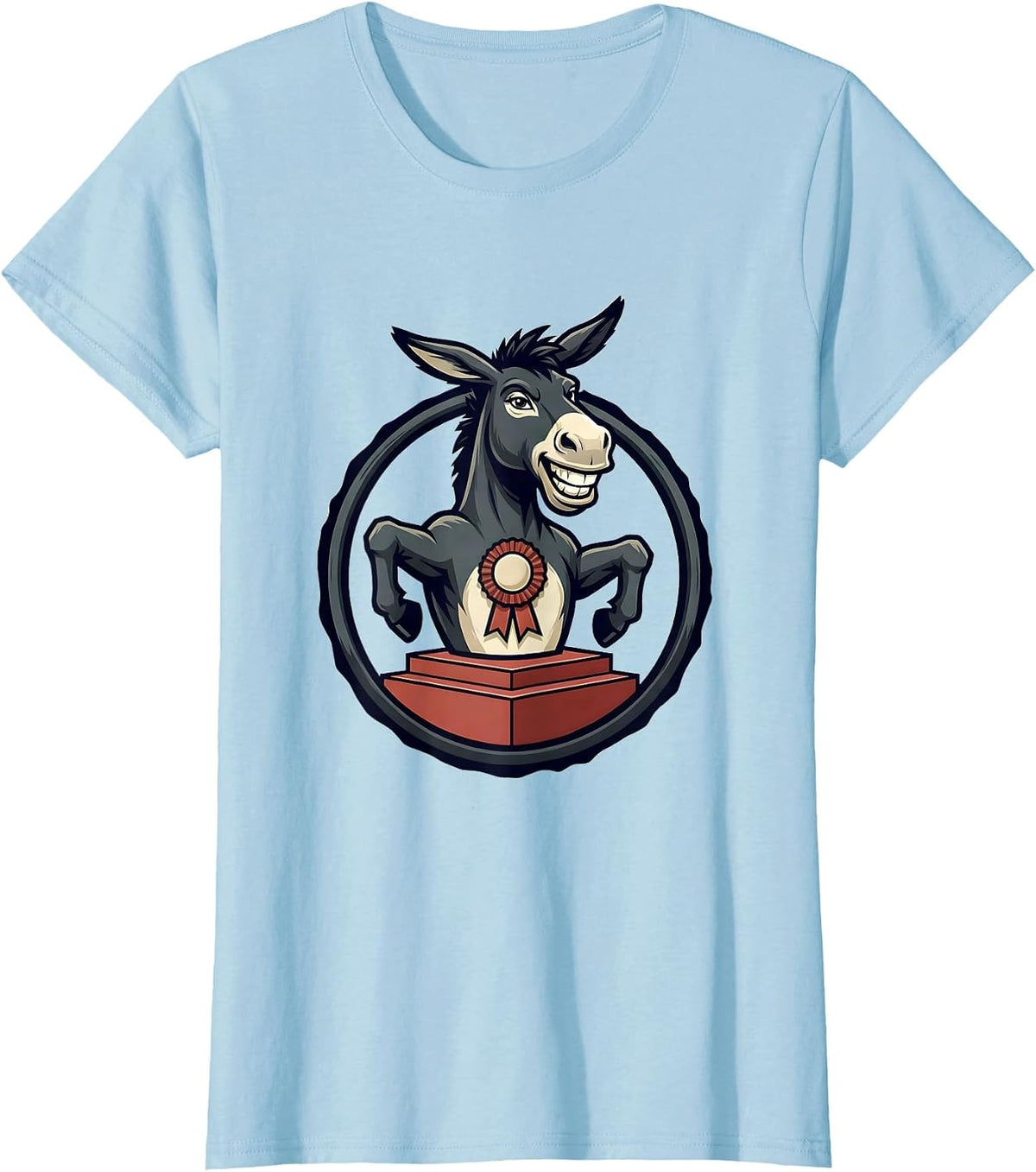 Women's Round Medal Smartass Donkey Mascot Logo Animal Lover Humor T-Shirt - Baby Blue