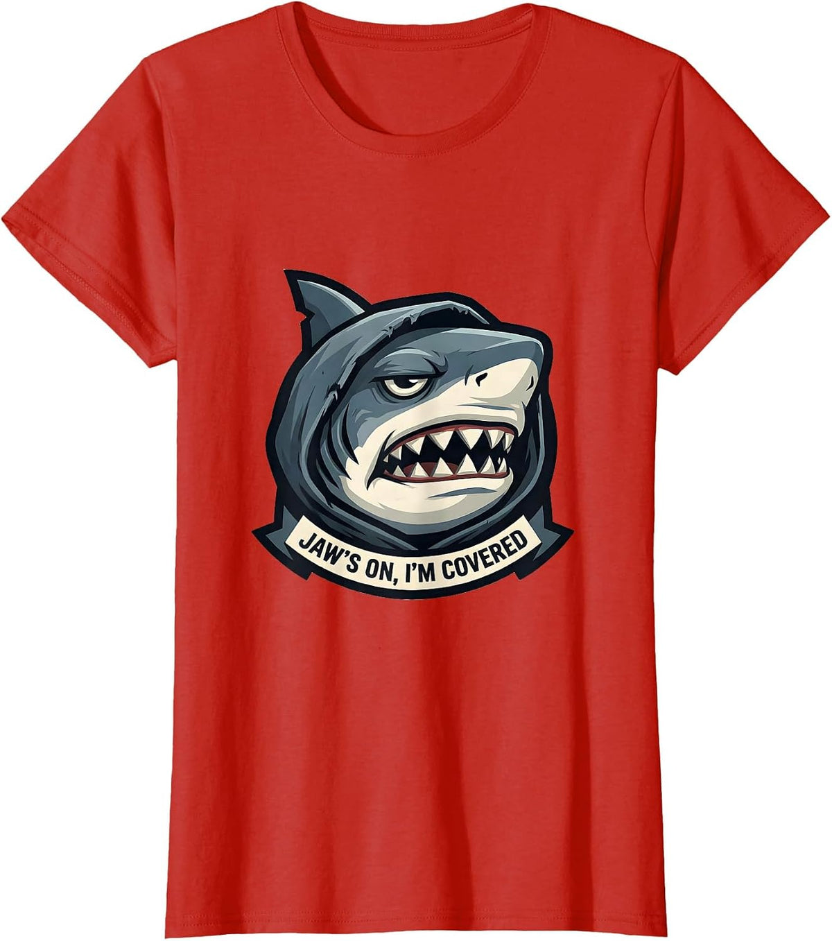 Jaw's On I'm Covered Funny Shark Lover Wildlife Ocean Mascot T-Shirt - Red