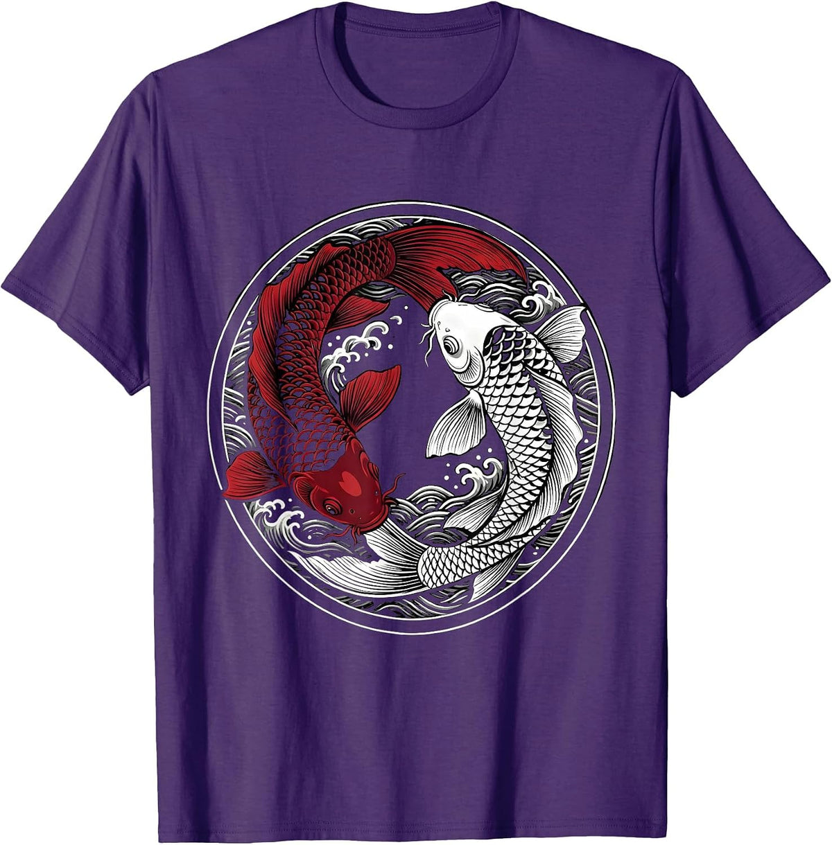 Twin Koi Fish Yin Yang Balance Graphic T-Shirt - Purple