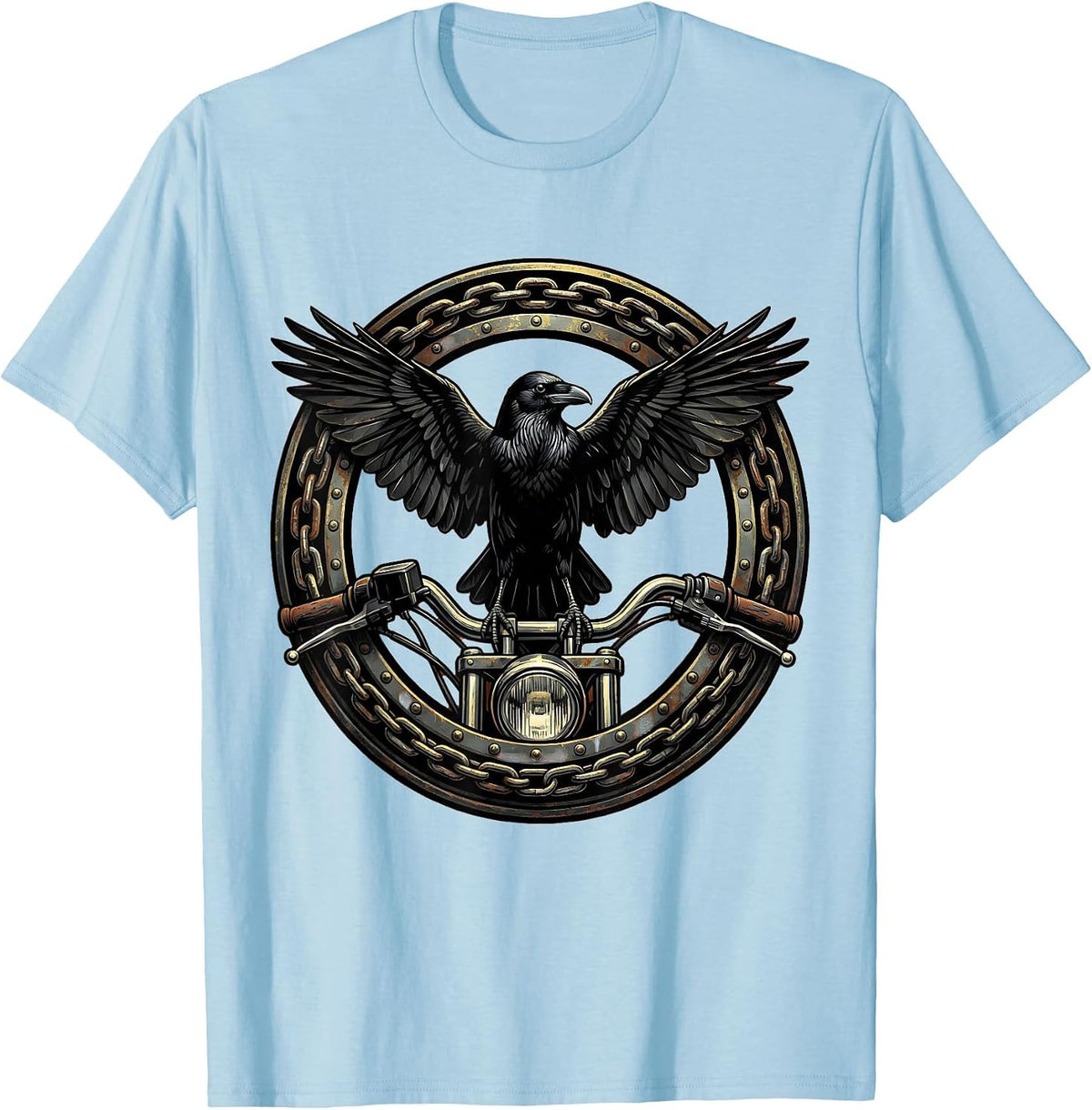 Men's Raven on Rusted Handlebar Biker Graphic T-Shirt - Baby Blue