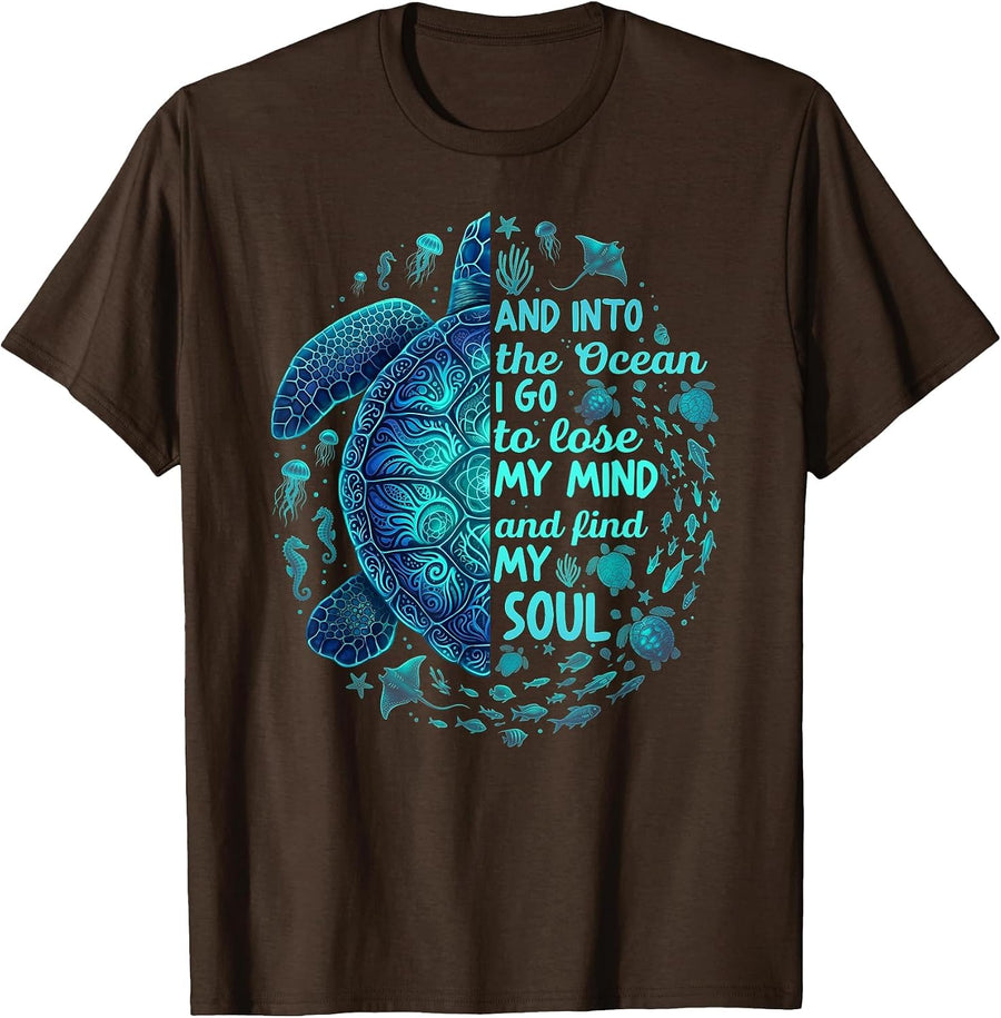 Into The Ocean I Go Sea Beach Lover Marine Life Earth Day T-Shirt - Brown