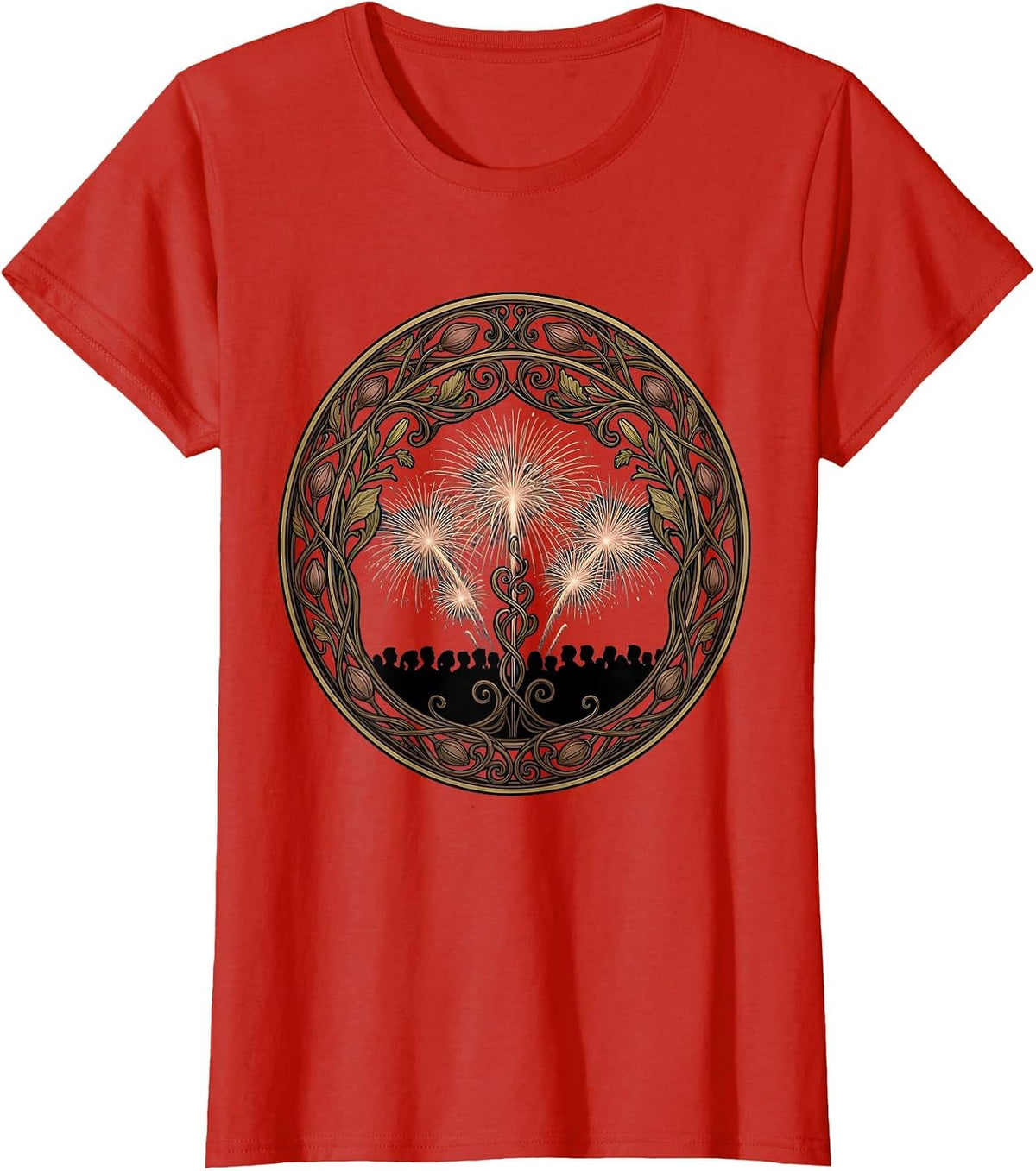 Women's Stadium Crowd Fireworks Celebration Silhouette T-Shirt - Red