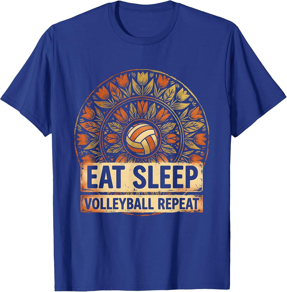 Eat Sleep Volleyball Repeat Volleyball Design T-Shirt - Royal Blue