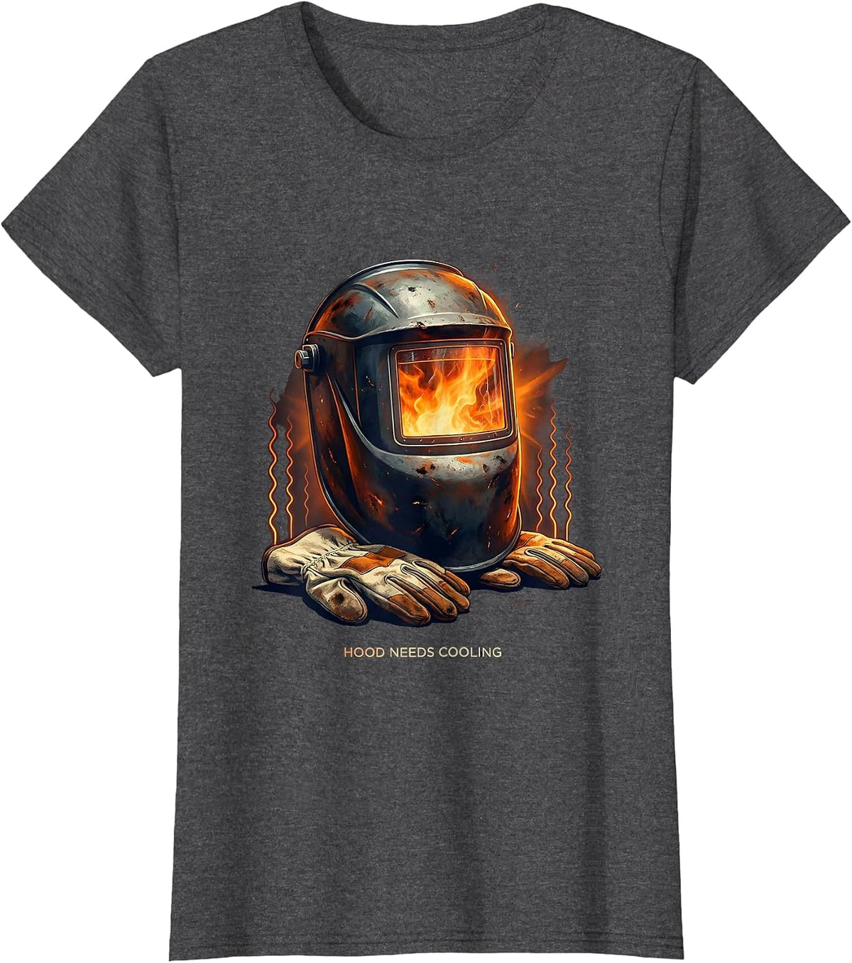 Women's Hood Needs Cooling Funny Welder Skeleton Humor T-Shirt - Dark Heather Grey