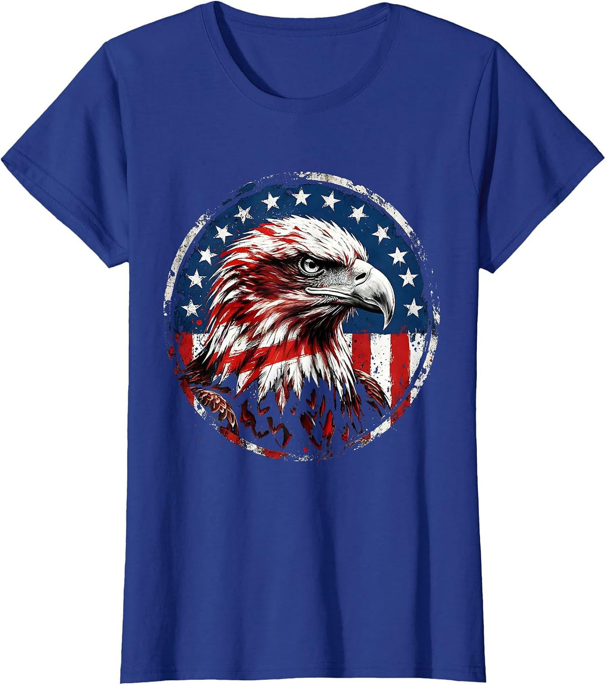 Women's Bald Eagle American Flag Stripes Patriotic Design T-Shirt - Royal Blue