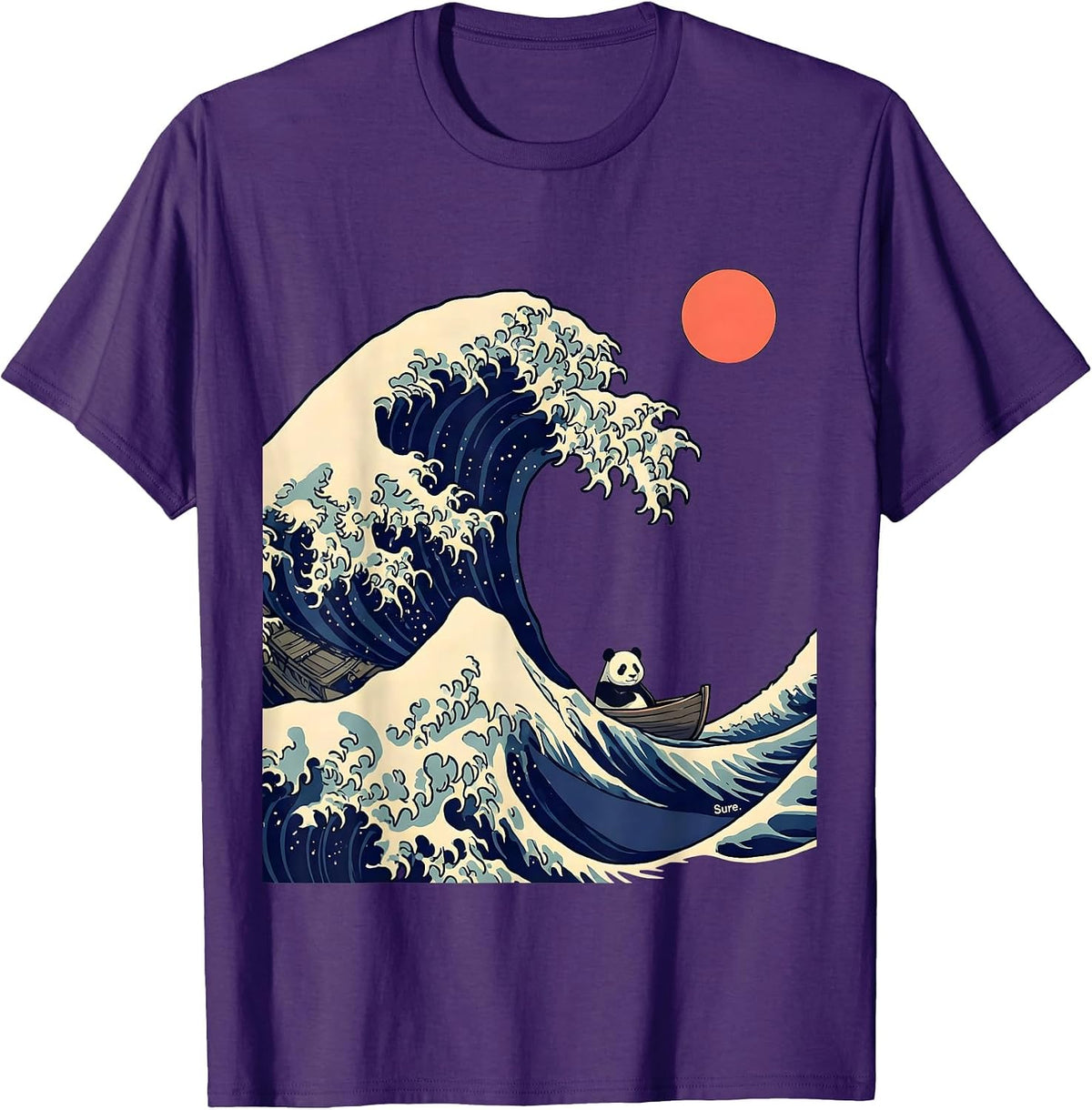 Sure Cartoon Panda Great Wave Japanese Meme Humor Animal T-Shirt - Purple