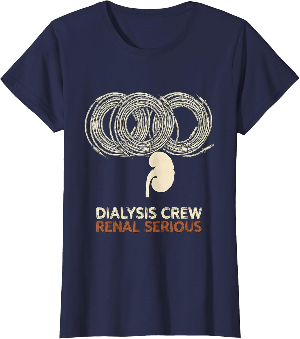 Women's Dialysis Crew Renal Serious Vintage Nephrology Nurse Crew T-Shirt - Navy Blue