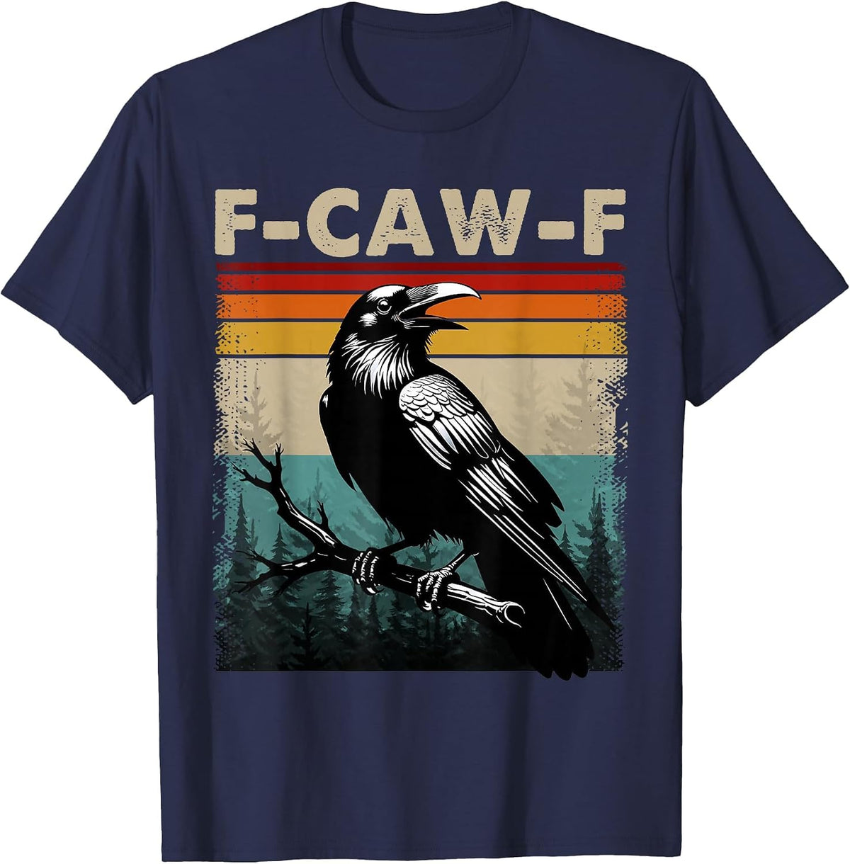 F-Caw-F Black Crow Dark Humor Gothic Halloween Retro Vintage T-Shirt - Navy Blue