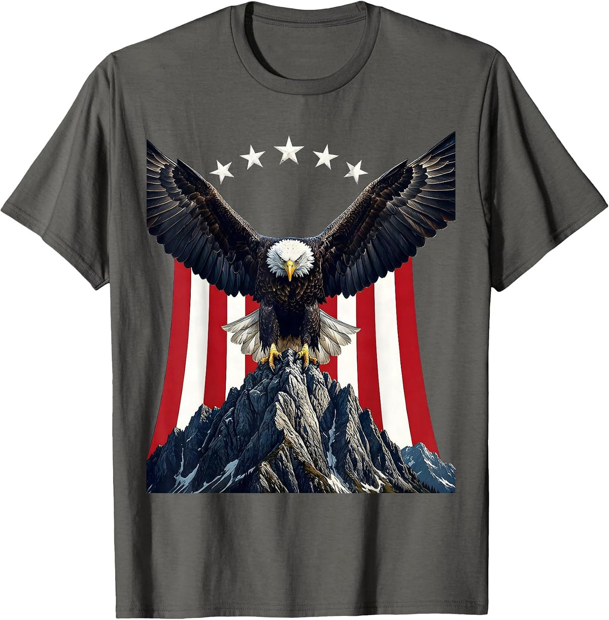 Men's Freedom Bald Eagle Gripping Mountain Peak Design T-Shirt - Asphalt Grey
