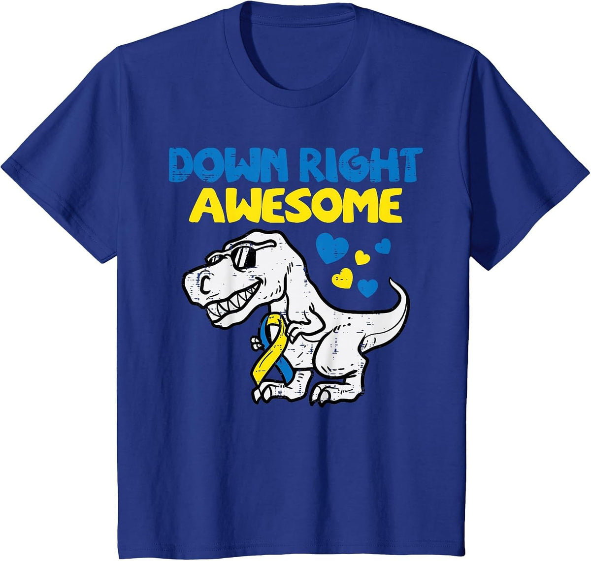 Down Right Awesome Dino Down Syndrome Awareness Tee T-Shirt for Boys Kids - Royal Blue