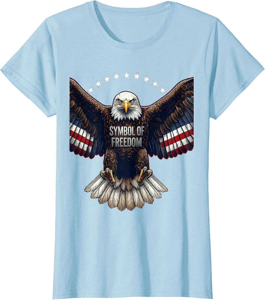 Women's Veterans Day Bald Eagle Symbol of Freedom Design T-Shirt - Baby Blue