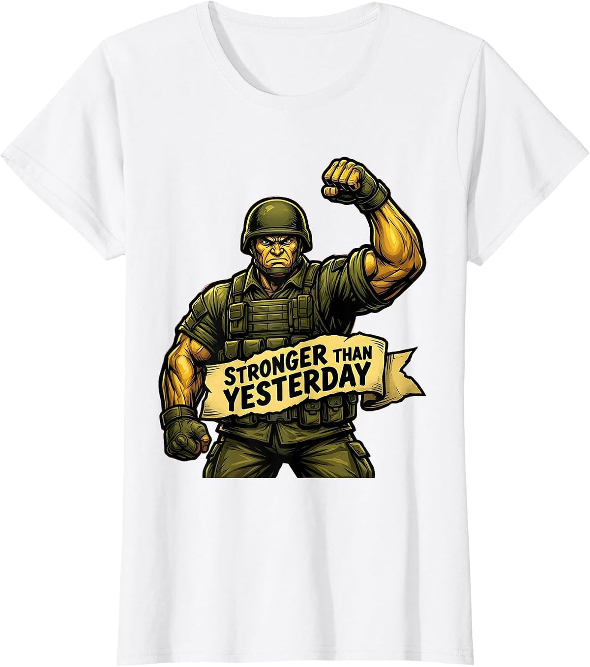 Stronger Than Yesterday Military Pride Design T-Shirt - White