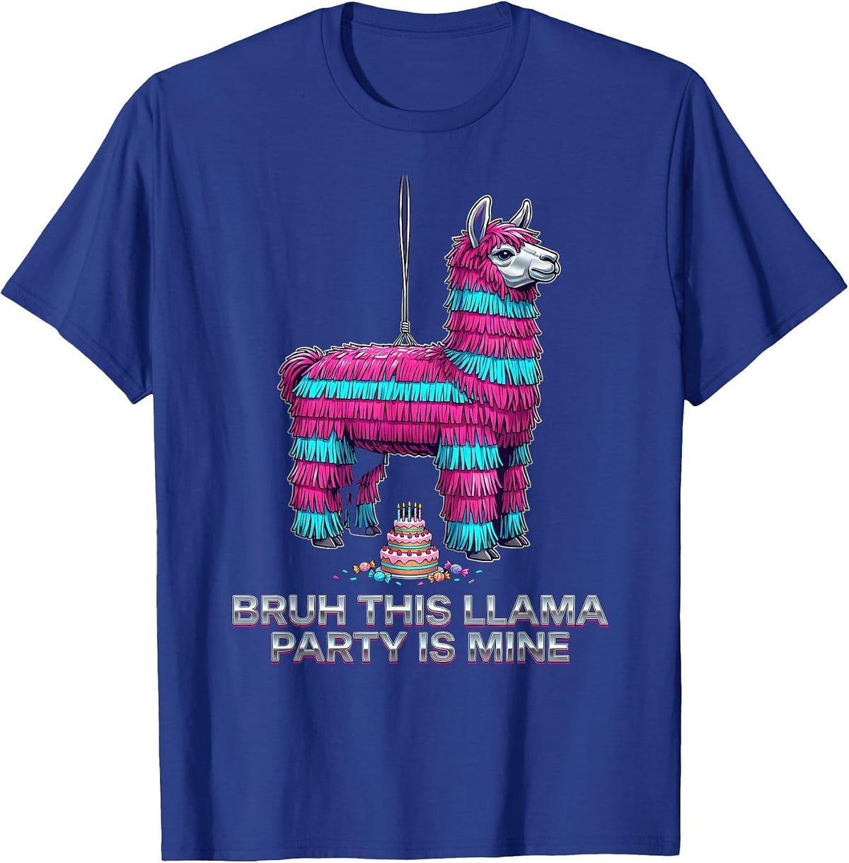 Men's Bruh This Llama Party Is Mine Vaporwave Y2K Funny Family T-Shirt - Royal Blue